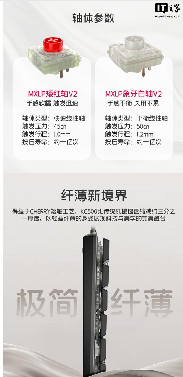 0 MX LP 系列机械键盘：双布局562 元起开元棋牌试玩CHERRY 樱桃推出 KC 50(图2)